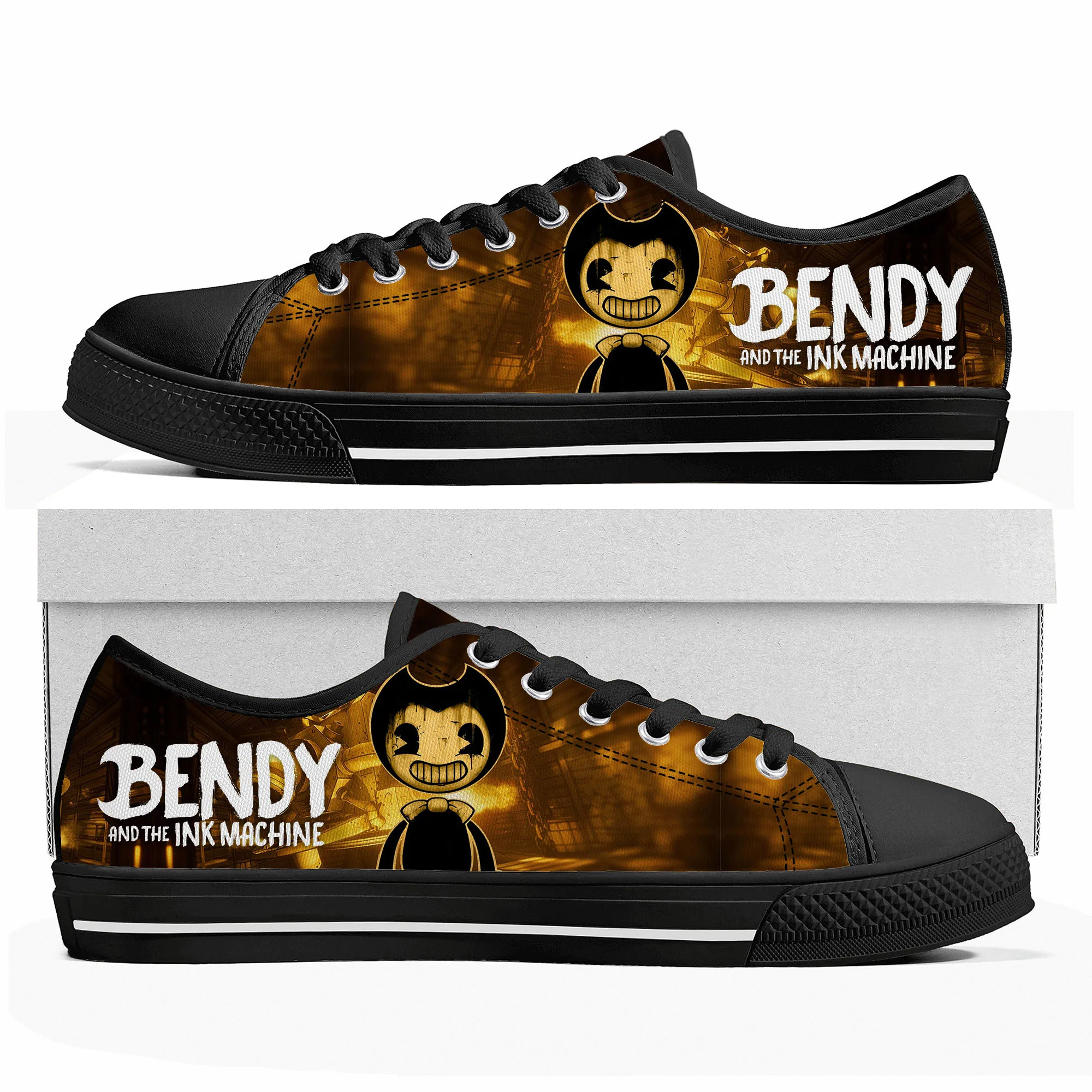 

Anime Cartoon Manga Game Bendy Low Top Sneakers Women Men Teenager High Quality Fashion Shoes Casual Tailor Made Canvas Sneaker