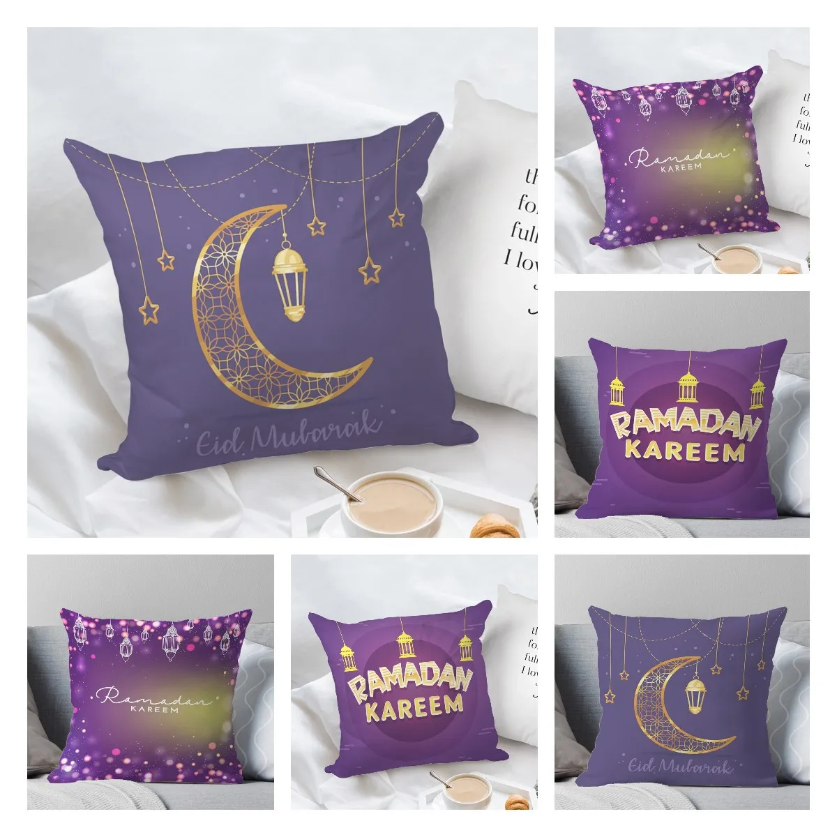 Cushion Cover Decorative Pillowcase Ramadan Pattern  Polyester Square Throw Pillows For Bed Couch Home Decor 45x45cm