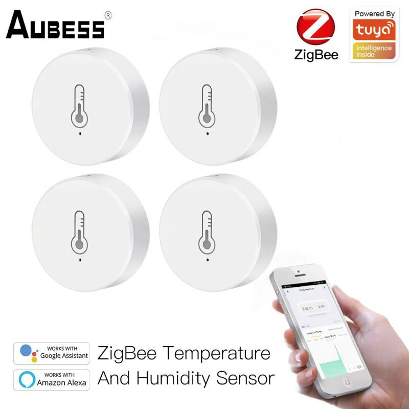 Умный датчик температуры и влажности Aubess Tuya ZigBee работает со шлюзом через Alexa Google