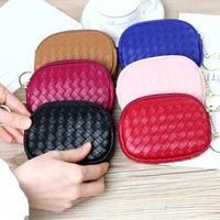 woven leather pattern women wallet solid color coin purse handbag for female portable key bag clutch bag with keychain