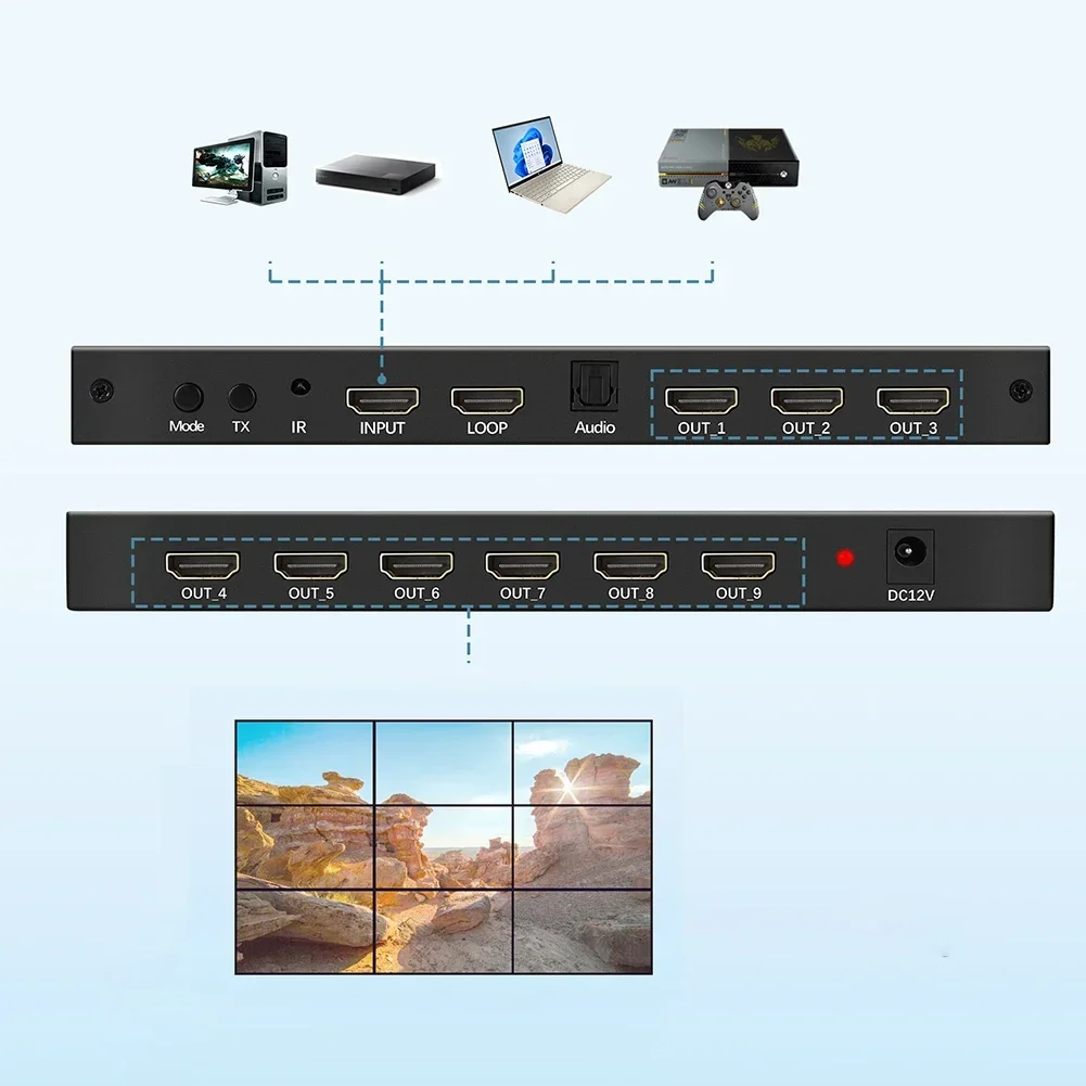 Настенный видеоконтроллер 4K 3x3 9 экранов HDMI ТВ устройство для сращивания