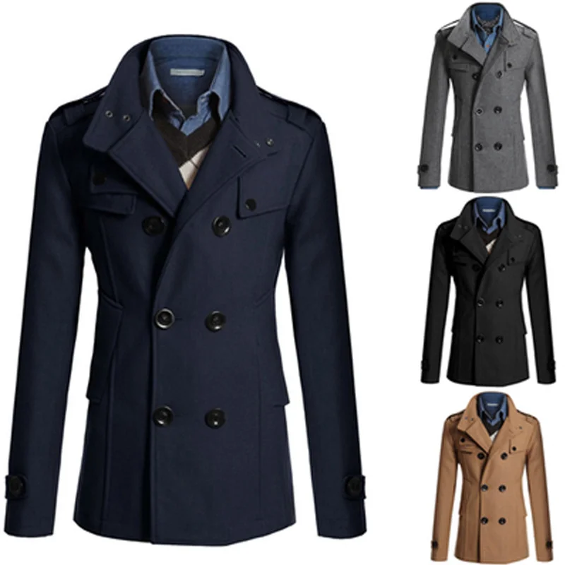 

Men's British Slim Fit Medium Length Coat Men's 2023 Fashion Solid Color Windbreaker New Men's Fabric Windbreaker Personality