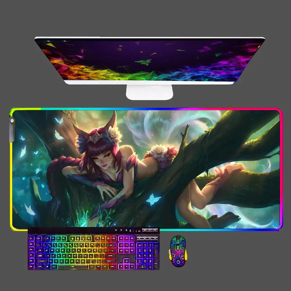 

LOL KDA RGB Anime Mouse Pad Large XXL PC LED Backlight Desk Mat Gamer Office Carpet Keyboard Table Gaming Accessories Mousepad