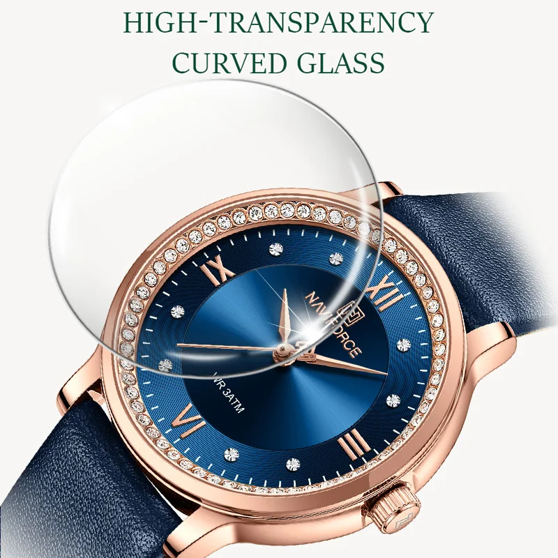 NAVIFORCE Women's Watch Casual Fashion Dress Leather Strap Ladies Quartz Waterproof Wristwatch Gift Romatic Relogio Feminino