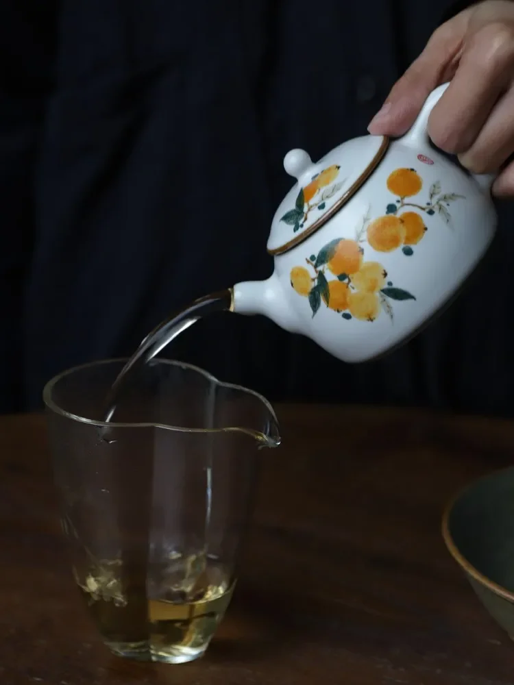 Fangwu коллекция нижней глазури цвет чистый ручная роспись loquat чайный горшок один