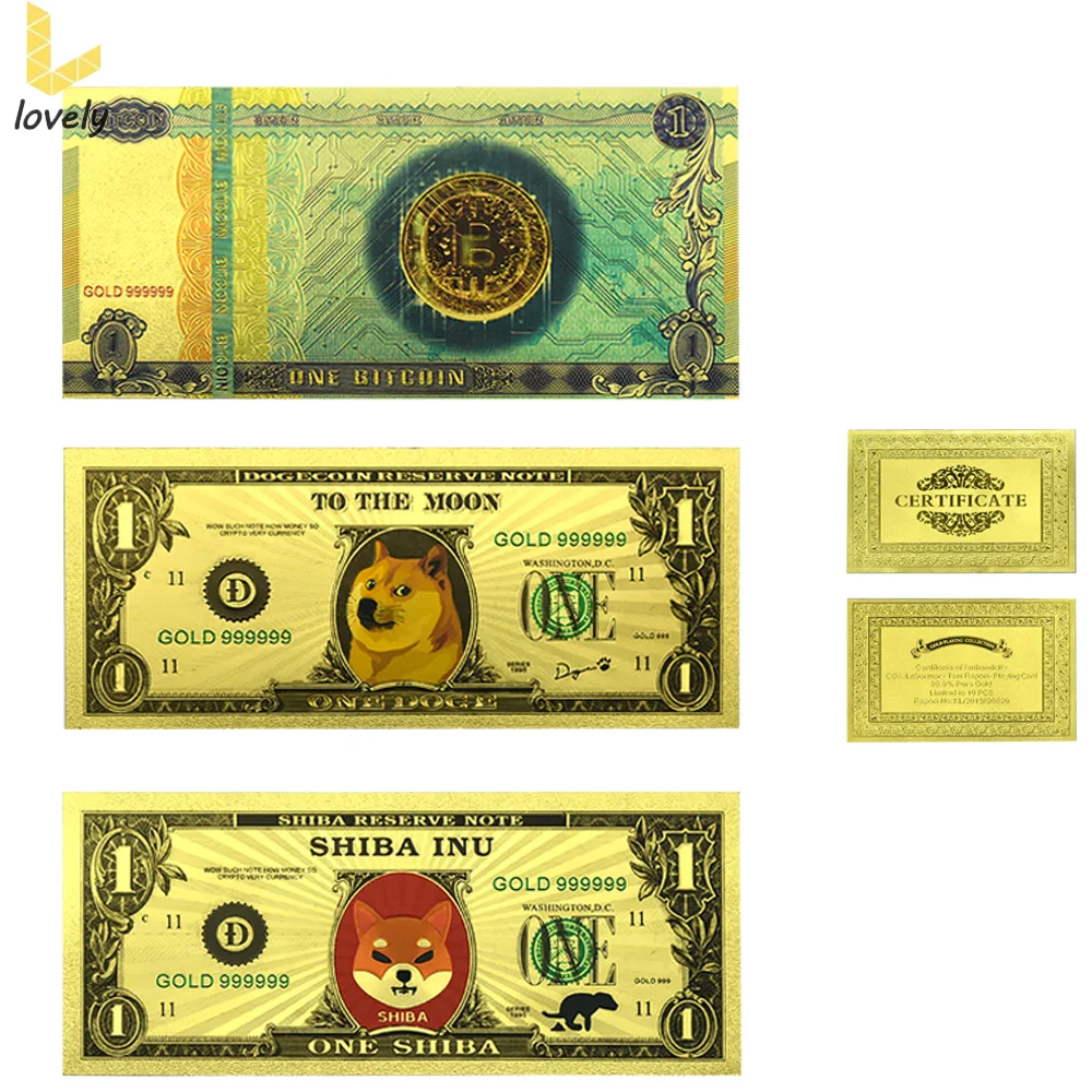 Dogecoin Gold Foil Banknotes 3styles High Quality Sales 2022 Virtua Uncuurent Game Card Fake Money Business Gift Home Decor