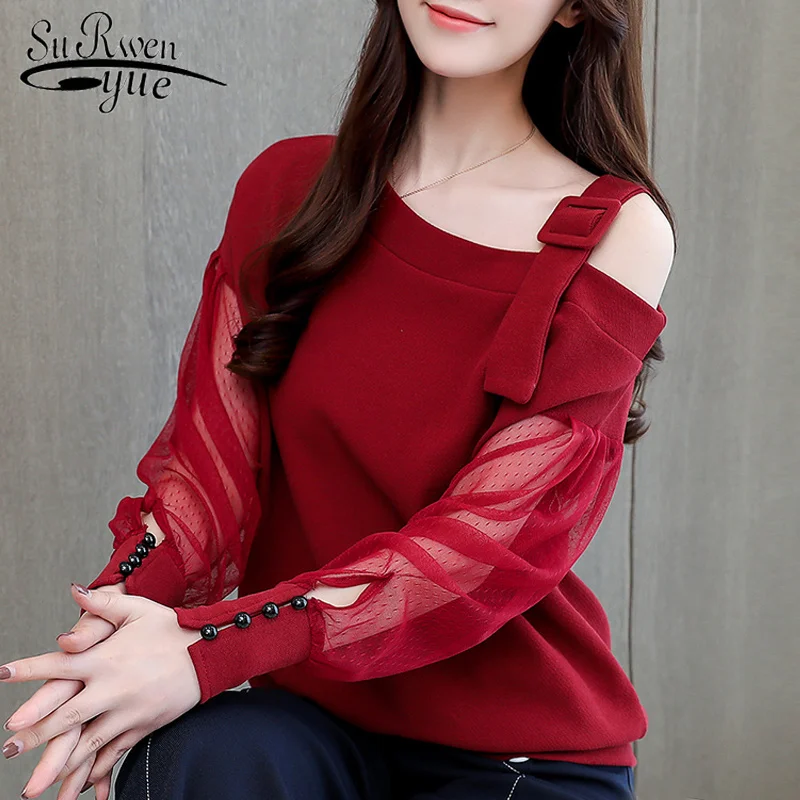 

Spring Long Sleeve Shirt Women Fashion Woman Blouses 2022 Sexy Off Shoulder Top Solid Women Blouse Shirt Clothing Female 1224 40