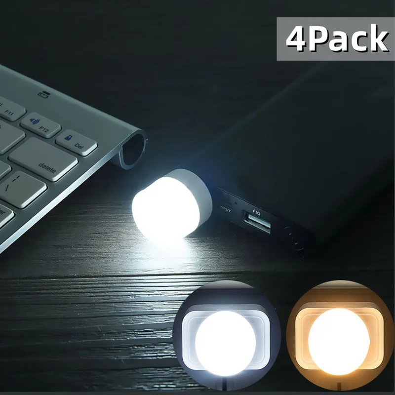 

4Pcs USB Plug Lamp Computer Mobile Power Charging USB Small Book Lamps LED Eye Protection Reading Light Portable Night Light