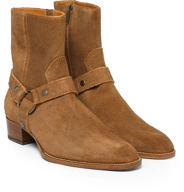 

Chelsea Boots Men's European Autumn Winter Frosted Cow Leather Fashion Personality Pointed Head Chain Ankle Boots Men's Shoes