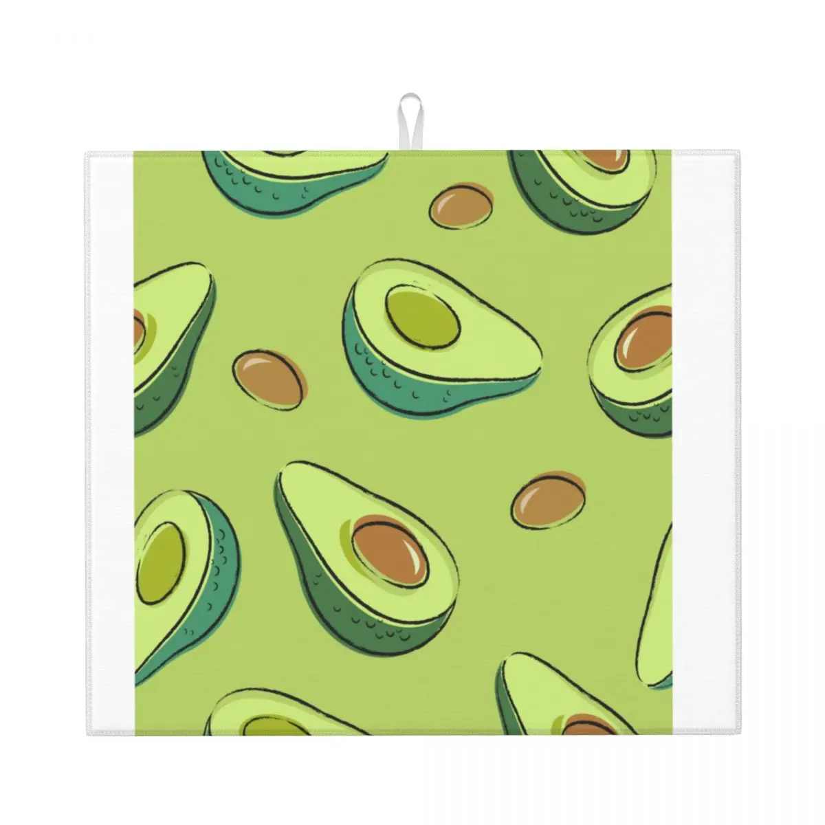 

Avocado One Cut In Half With Bone On A Green Background. Drain Pad Sink Mat Drying Mat for Kitchen Counter & Bathroom Kitc