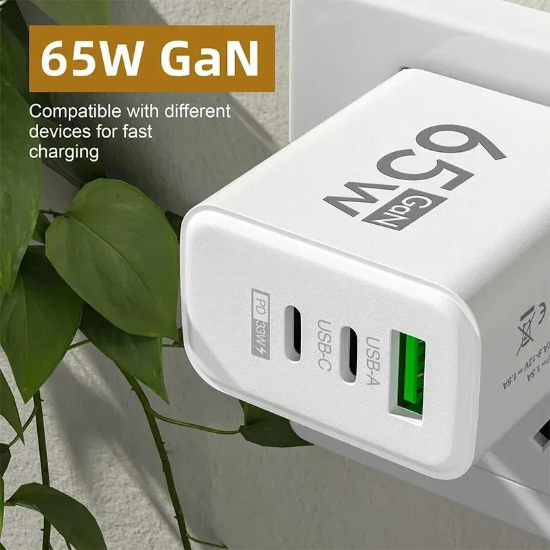 Xiaomi Total 65W 3Ports GaN USB PD Charger Fast Charging Type C Mobile Phone Adapter Quick 3.0 For iPhone Samsung Huawei