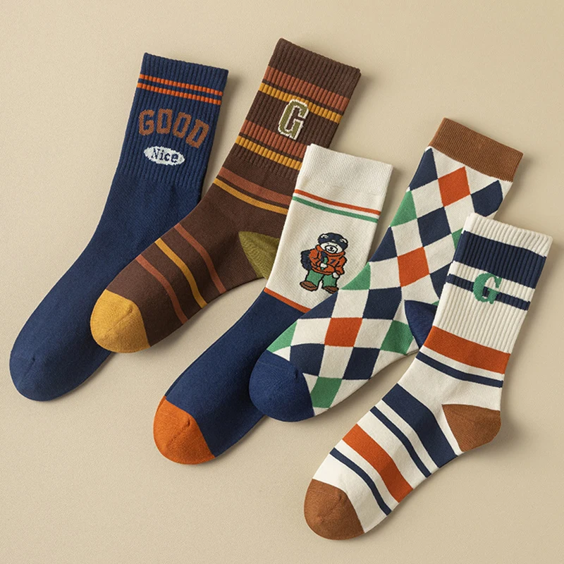 Мультяшные хлопковые носки женские длинные без косточек модные полосатые