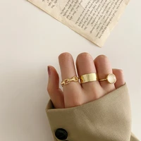 trendy new gold inlaid stone twist joint ring for women simple retro chain ring 3 piece set couple wedding rings fashion jewelry