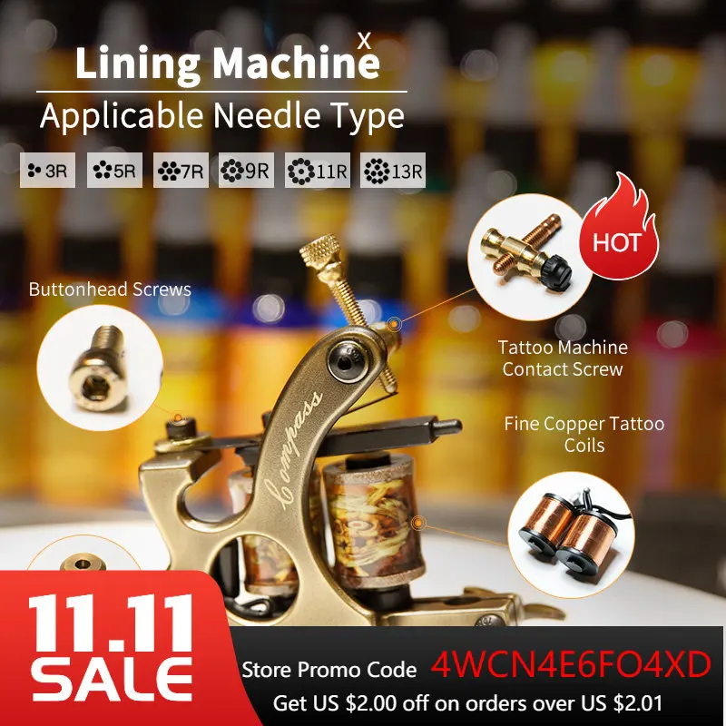 

Free Shipping 2 pcs Pure Copper Tattoo Guns 10 Wraps Liner And Shader Top Quality Machine Set