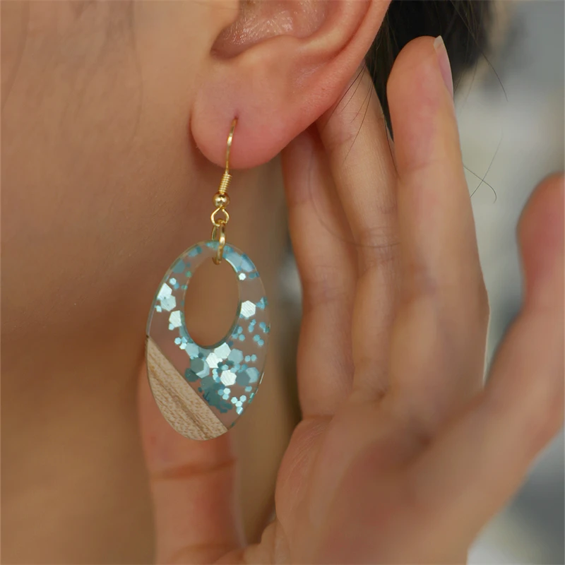 Элегантные Цифровые Геометрические Деревянные Висячие Серьги С Золотыми