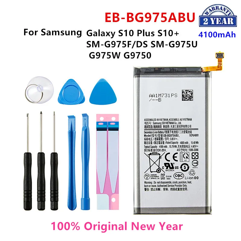 

100% Orginal EB-BG975ABU 4100mAh Battery For Samsung Galaxy S10 Plus S10+ SM-G975F/DS SM-G975U/W G9750 Mobile Phone +Tools