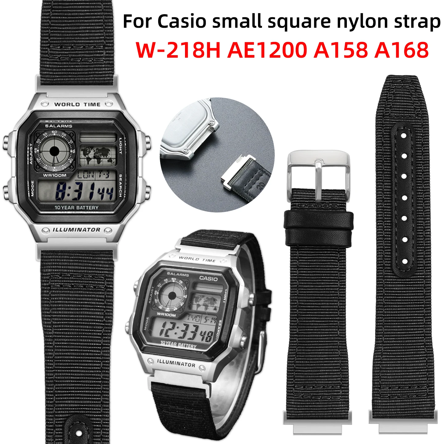 Фото Нейлоновый ремешок для часов Casio AE1200WH/1300/1000/1500 AE-1200 A158W A159, модифицированный водонепроницаемый ремешок для спортивных часов, 18 мм №1