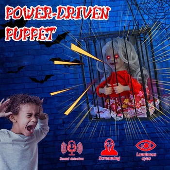 Screaming Halloween Hanging Ghost In Cage Prop Flashing Light Sound Doll With Motion Sensor Scary Screaming Prisoner Home Decor 1
