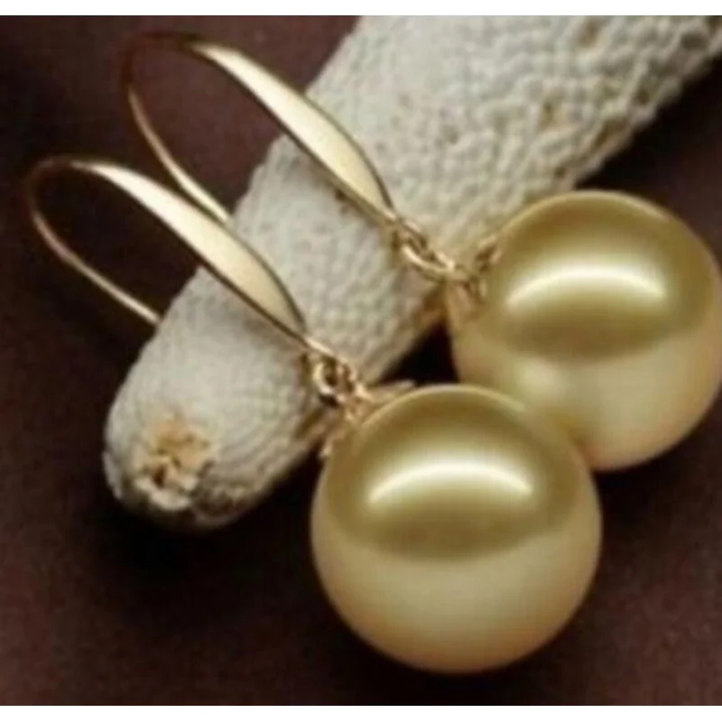 

Fine jewelry Huge AAA 16mm natural south sea golden shell pearl earrings