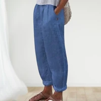 harem pants solid color pockets summer elastic waist straight leg sweatpants streetwear