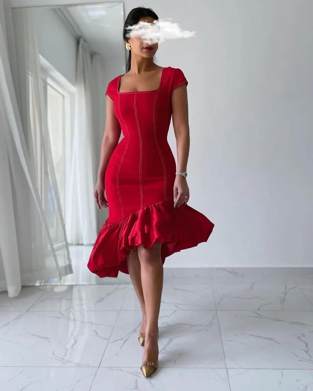 

Женское вечернее платье До Колена, с квадратным вырезом