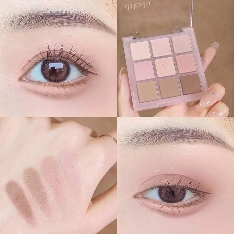 DIKALU New Nine-color Eyeshadow Palette Rose Pink Color Pearly Matte Glitter Eyeshadow Shiny Eye Shadow Long-lasting Eye Makeup