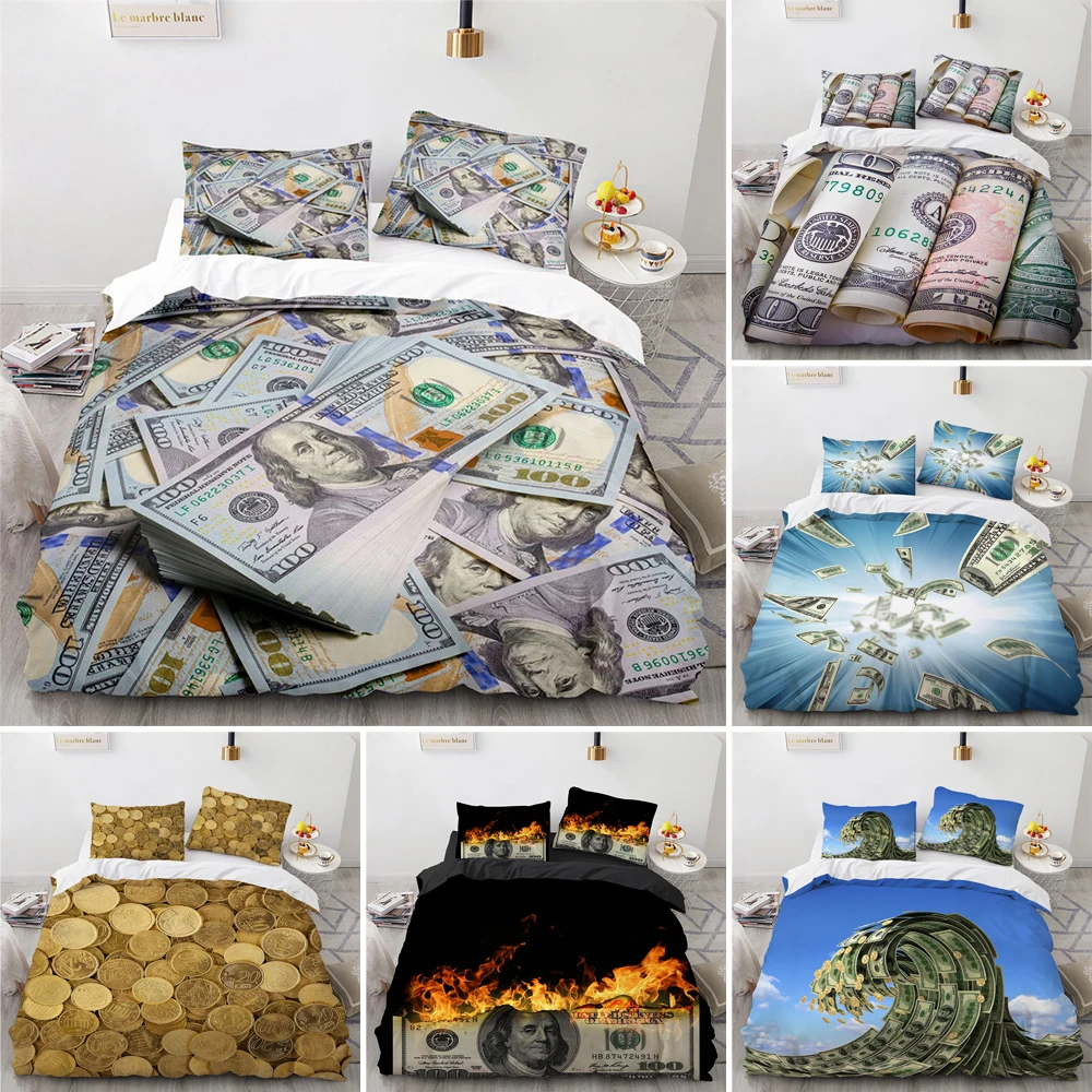 

2022 New Personality Bedding Set 2/3pcs Queen/King 220x240 Size Dollar Money Polyester Quilt/Comforter Cover For Teen Home Decor