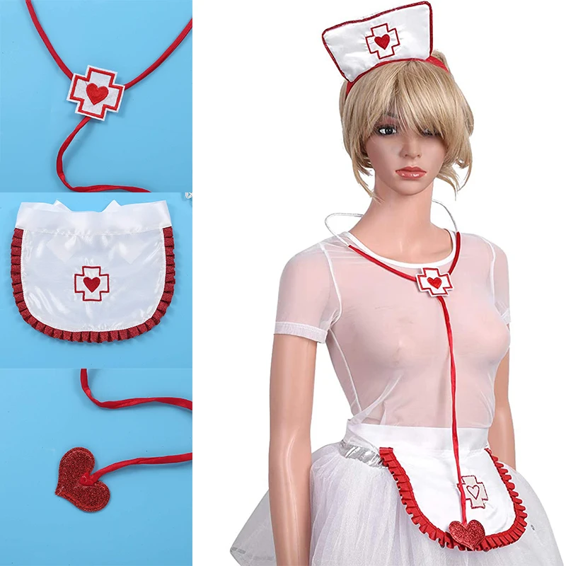 

Комплект из 3 предметов, Сексуальный макияж для косплея на Хэллоуин, для вечеринки (сестринская шапка с стетоскопом и фартуком), сексуальная ...