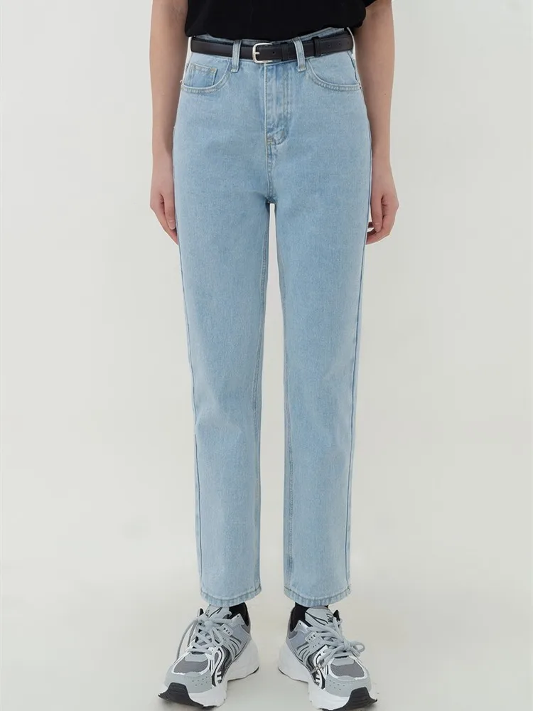 

ZHISILAO New Straight Jeans Women Light Blue Cotton Elastic Harem Denim Pants Spring Summer 2022 Korean Style