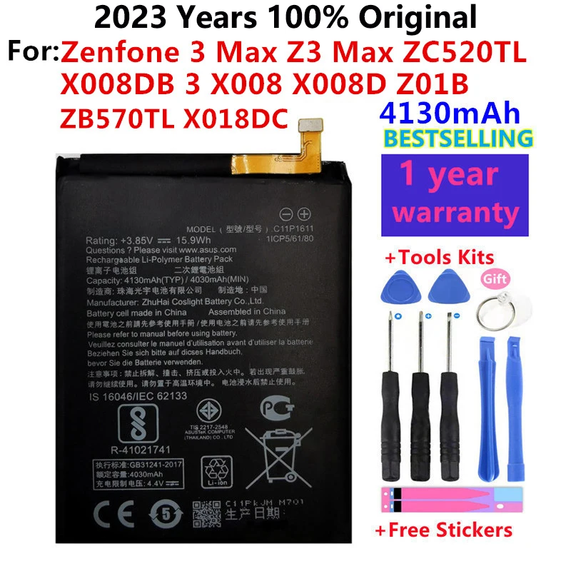 

100% Original Battery For ASUS Zenfone 3 Max Z3 Max ZC520TL X008DB 3 X008 X008D X018DC Z01B ZB570TL C11P1611 4130mAh Batteries