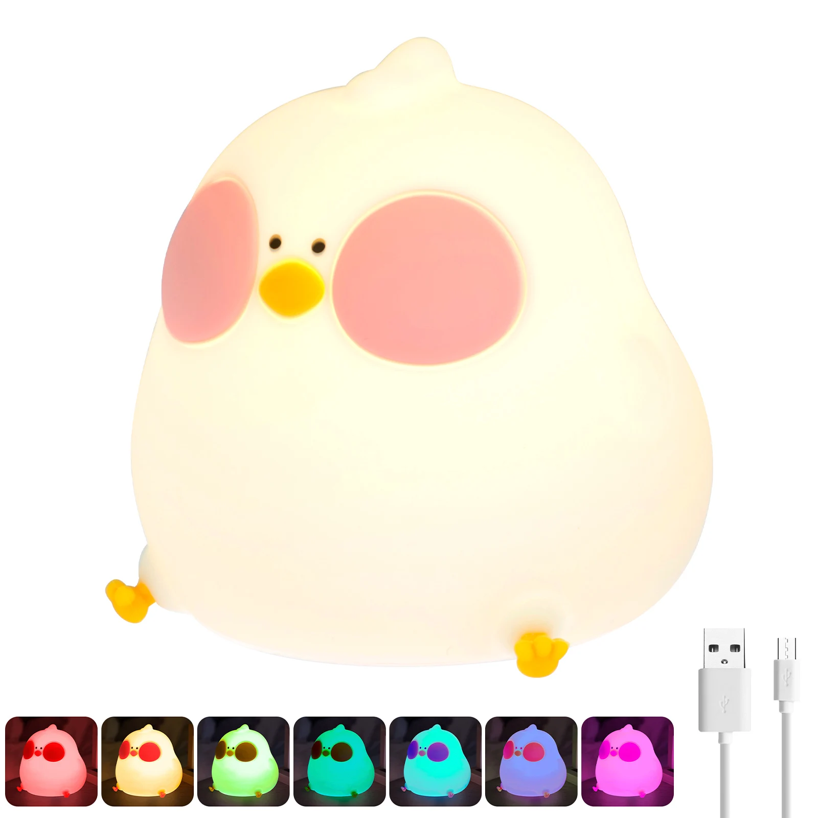 

NEW Chicken Night Light 7 Colors Dimmable Silicone Animal Lamp 1200mAh Rechargeable Cute Nursery Light Soft Light Chicken Kids