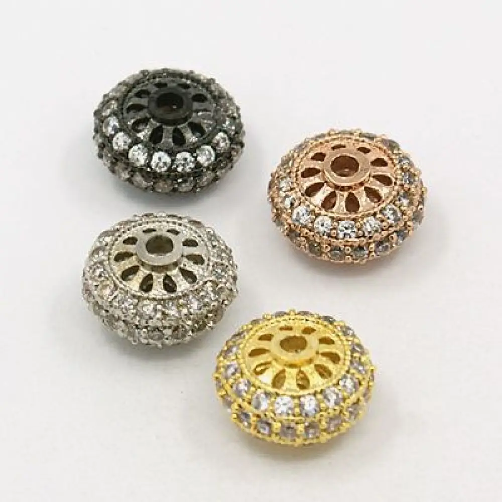 

10Pcs Hollow Rondelle Brass Cubic Zirconia Beads Metal Spacer Beads for DIY Earring Necklace Jewelry Making Accessories 10x6mm