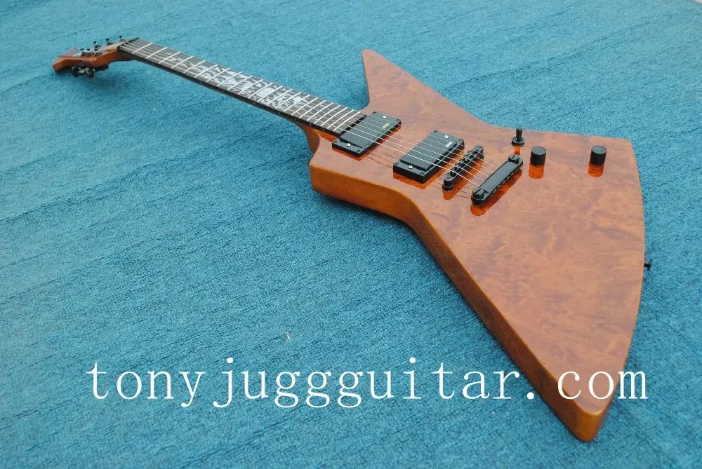 

Custom ES James Heavy Metal Explorer Electric Guitar Sun Flame MOP Fingerboard Inlay, China Passive EMG Pickups