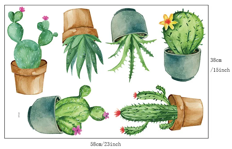 Зеленые комнатные растения кактус 3D наклейки на стену DIY художественная