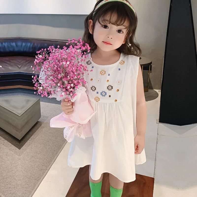 

Dress Girls Clothes Sweet Embroidered Summer Casual Princess Dresses Girls 2-7 Year Old Beibei Fashion High Quality Kids Clothes