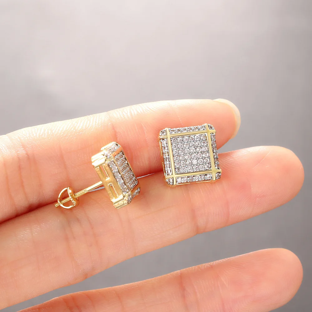 Мужские серьги золотого цвета Iced Out в стиле хип-хоп рок хрустальные с резьбой для