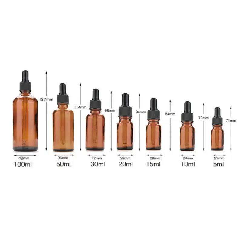 

8pcs 5ml/10ml/15ml/20ml/30ml/50ml Empty Amber Brown Glass Dropper Bottles Essential Oil Liquid Aromatherapy Pipette Containers