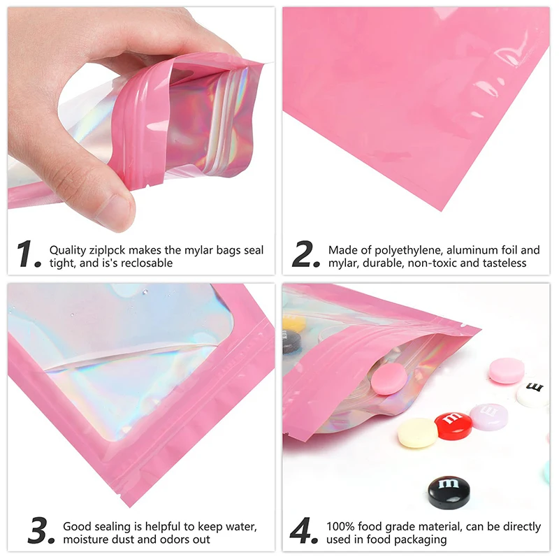 50Pcs Zip Lock Bags Holographic Laser Color Clear Plastic Pouch For DIY Jewelry Retail Storage Pouch Display Packaging Opp Bag
