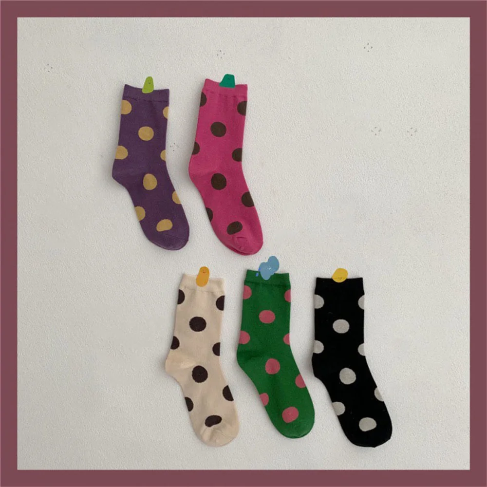 

Женские Дышащие носки средней длины, милые носки из чистого хлопка в горошек, в японском стиле ретро, 2022