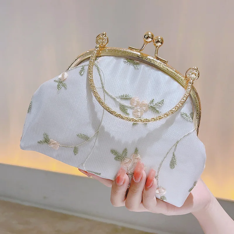 

Qyahlybz Chinese Style Handbag Retro Cheongsam Bag White Fairy Wallet With Skirt Shoulder Crossbody Bag Clutch