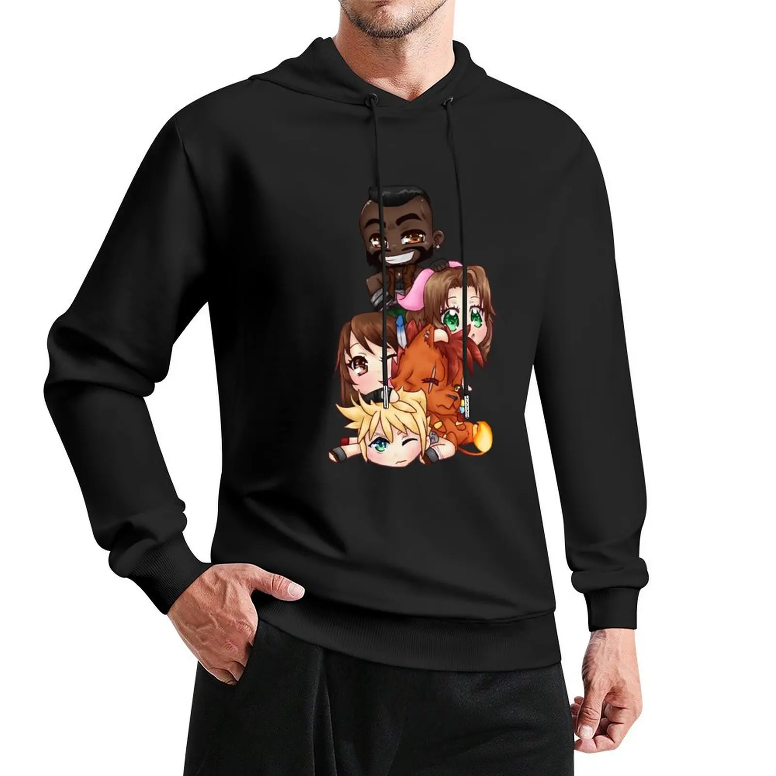 FFVII Chibi Dogpile пуловер с капюшоном мужской комплект свитшотов зимний свитер новые