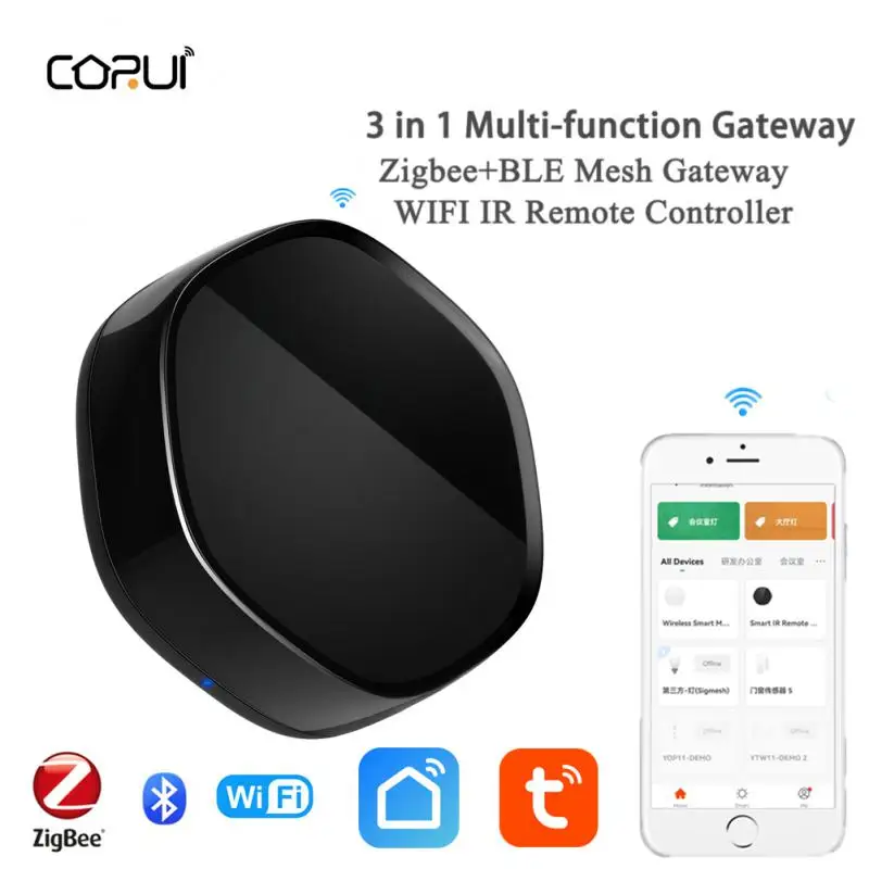

Corui Tuya Gateway 3 In 1Ble Mesh Zigbee3.0 Smart Life Multi-function Smart Home Gadget 38K IR Remote Controller Life Automation