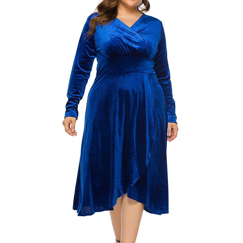 

Elegant Fall Plus Size Dress Women 2023 New Casual Solid V-neck Long Sleeve Outfits Female Loose Party Luxury Midi Dress Ladies