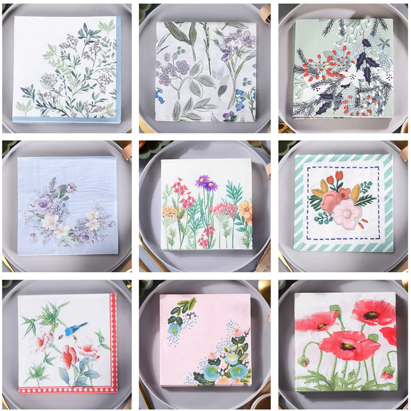 

20Pcs/Lot Plant Flower Printed Disposable Paper Dinner Tableware Table Napkin Tissues Wedding Party Decoration