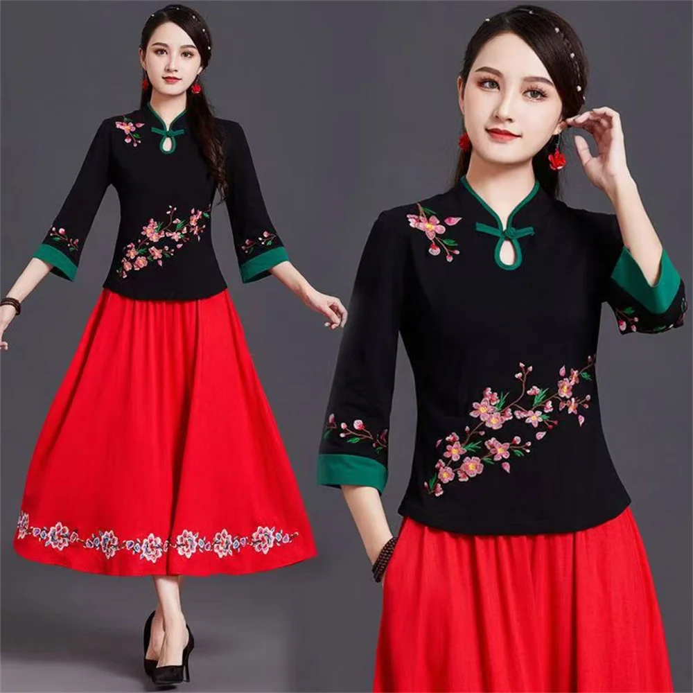 Рубашка в этническом стиле с вышивкой Qipao Cheongsam топы традиционная китайская