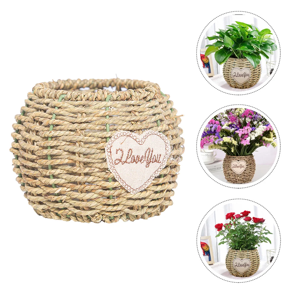 

Gift Containers Weaving Pot Wicker Hamper Woven Seagrass Basket Jute Basket Flower Pots Cover Vase Straw Flower Basket