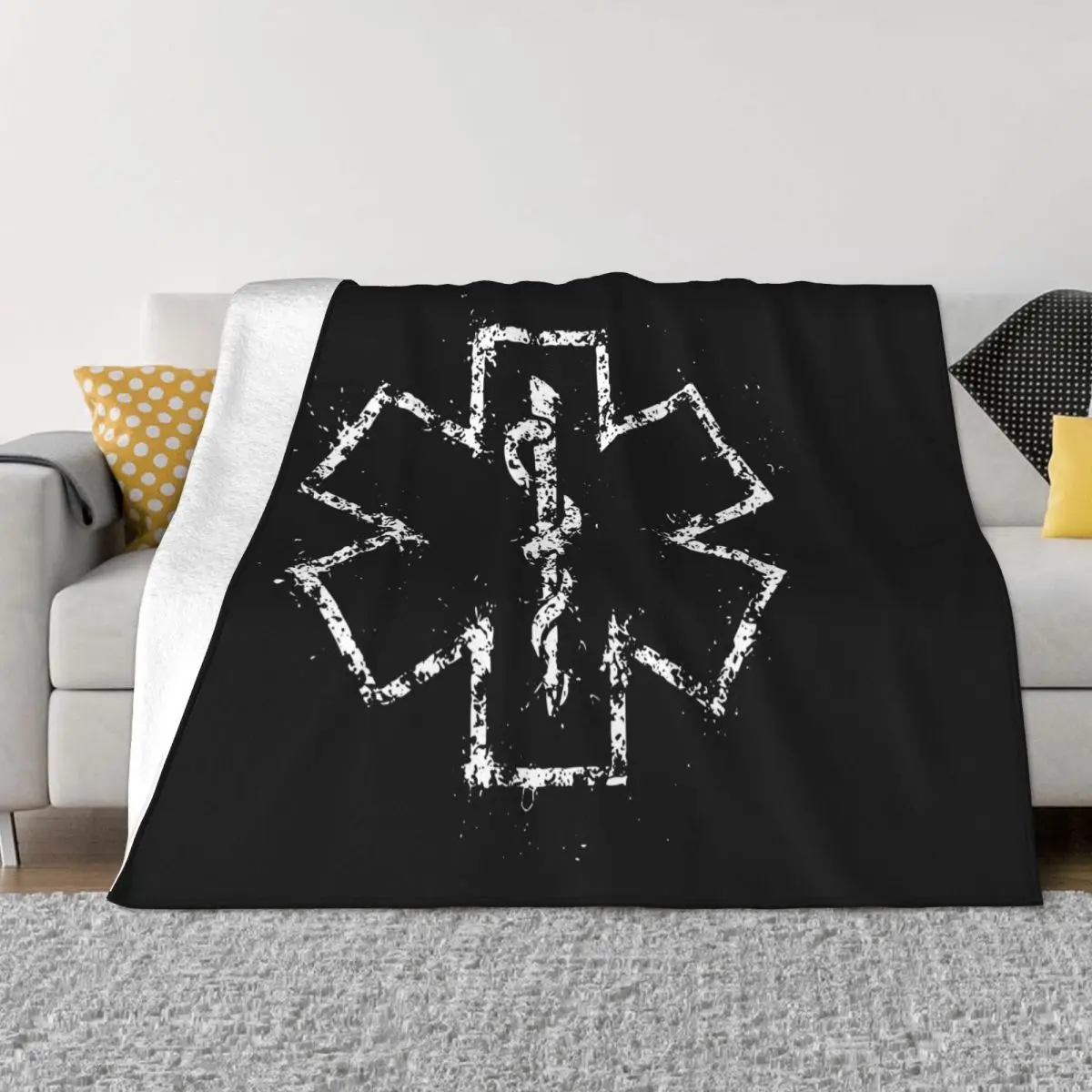 

Emt Star Of Life Blankets Fleece Autumn/Winter Caduceus First Responder Portable Soft Throw Blankets for Bed Couch Rug Piece