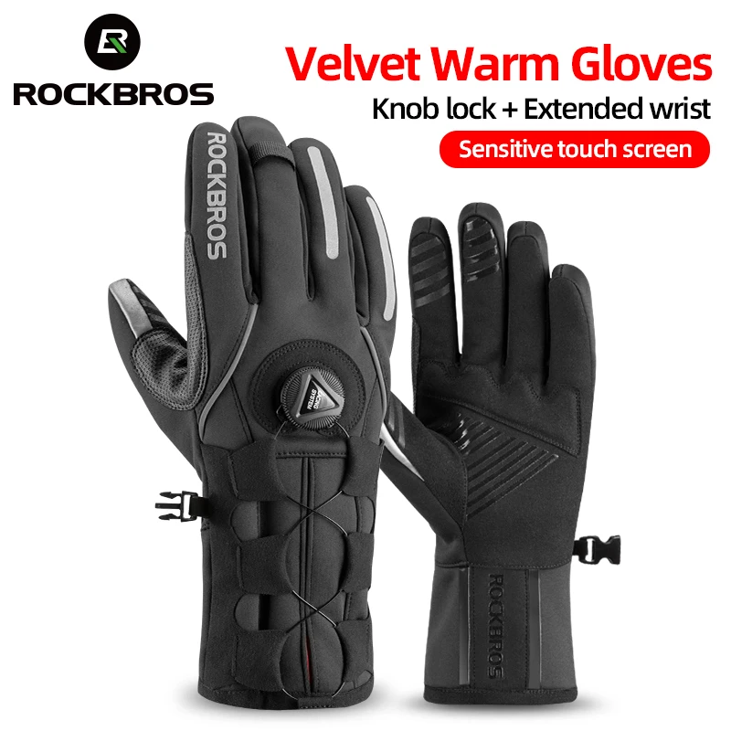 

ROCKBROS Winter Bike Gloves Water Repellent Screen Touch Full Finger Cycling Gloves Capming Men Women AdjustableMoto MTB Gloves