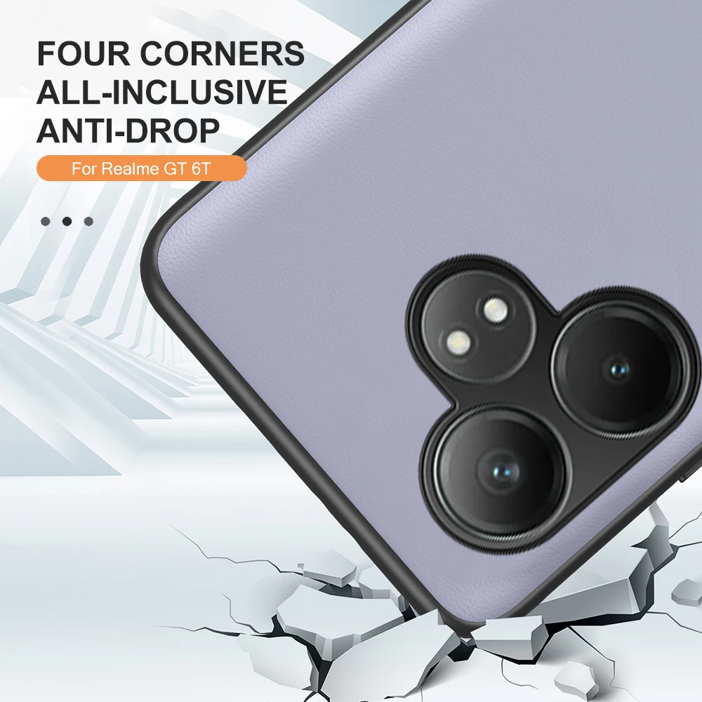 Гладкая кожаная искусственная кожа для Realme GT 6 T мягкая рамка из ТПУ защитные
