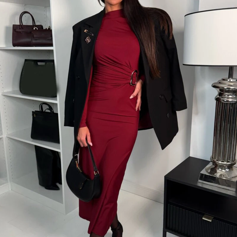 Женское элегантное тонкое длинное платье с высокой талией сексуальное